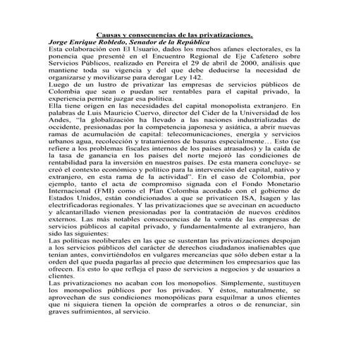 Causas y consecuencias de las privatizaciones | DOCX