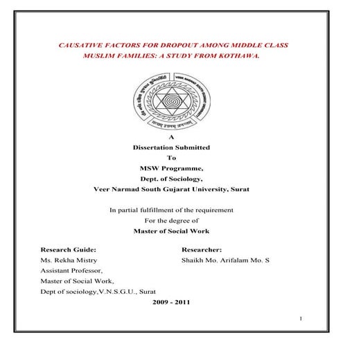 Causative factors for dropout among middle class muslim families