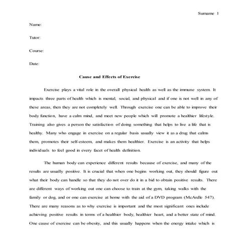 Cause and effect essay sample
