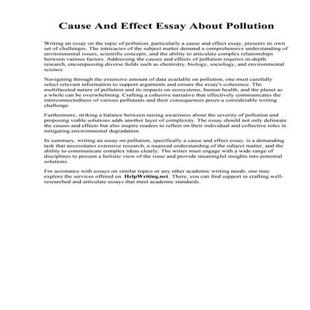 Cause And Effect Essay About Pollution | PDF