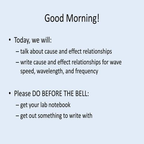 Cause and effect relationship between wave speed frequency wavelength