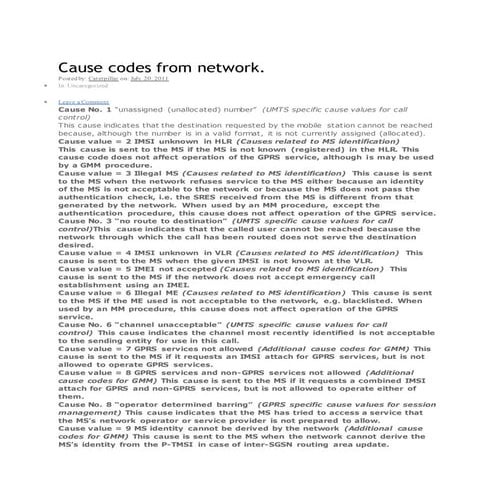 Cause codes from | DOCX