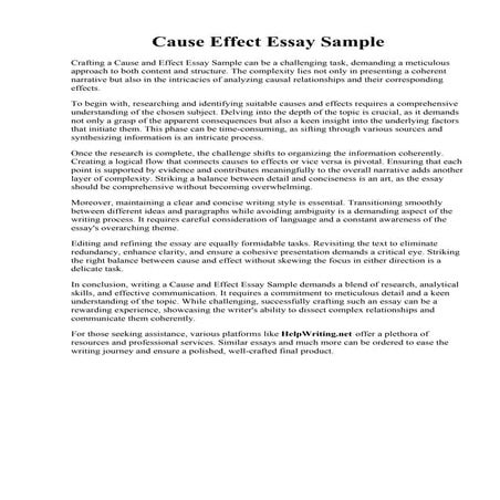 Cause Effect Essay Sample. . 2 Cause and Effect Essay Examples That Will Caus...