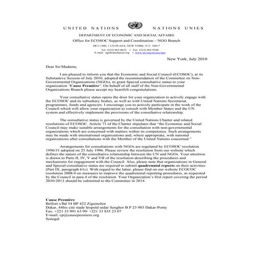 Cause premiere granted ecosoc