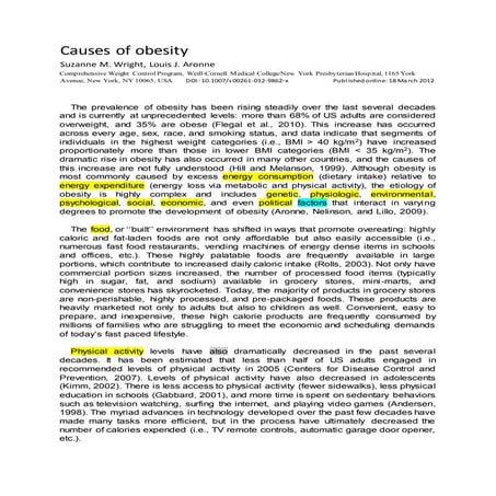 Causes of obesity plan and paragraph structure