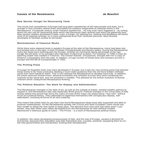 Causes of the renaissance semester 1