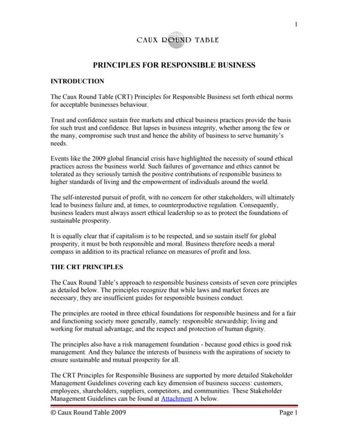 Caux Round Table - Principles for Responsible Business | DOC