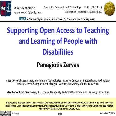 Supporting Open Access to Teaching and Learning of People with Disabilities