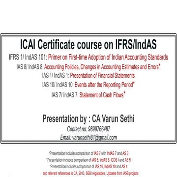 CA Varun Sethi ICAI Lectures - IFRS 1, IndAs 101, IAS 1, 7, 8, 10 & IndAS 1, ...
