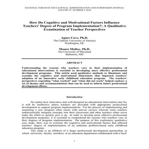 Cave, agnes a qualitative examination of teacher perspectives nfeasj v27 n4 2010
