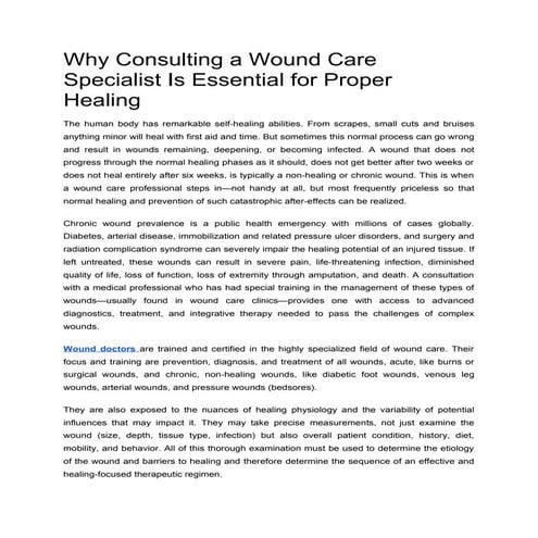 Why Consulting a Wound Care Specialist Is Essential for Proper Healing