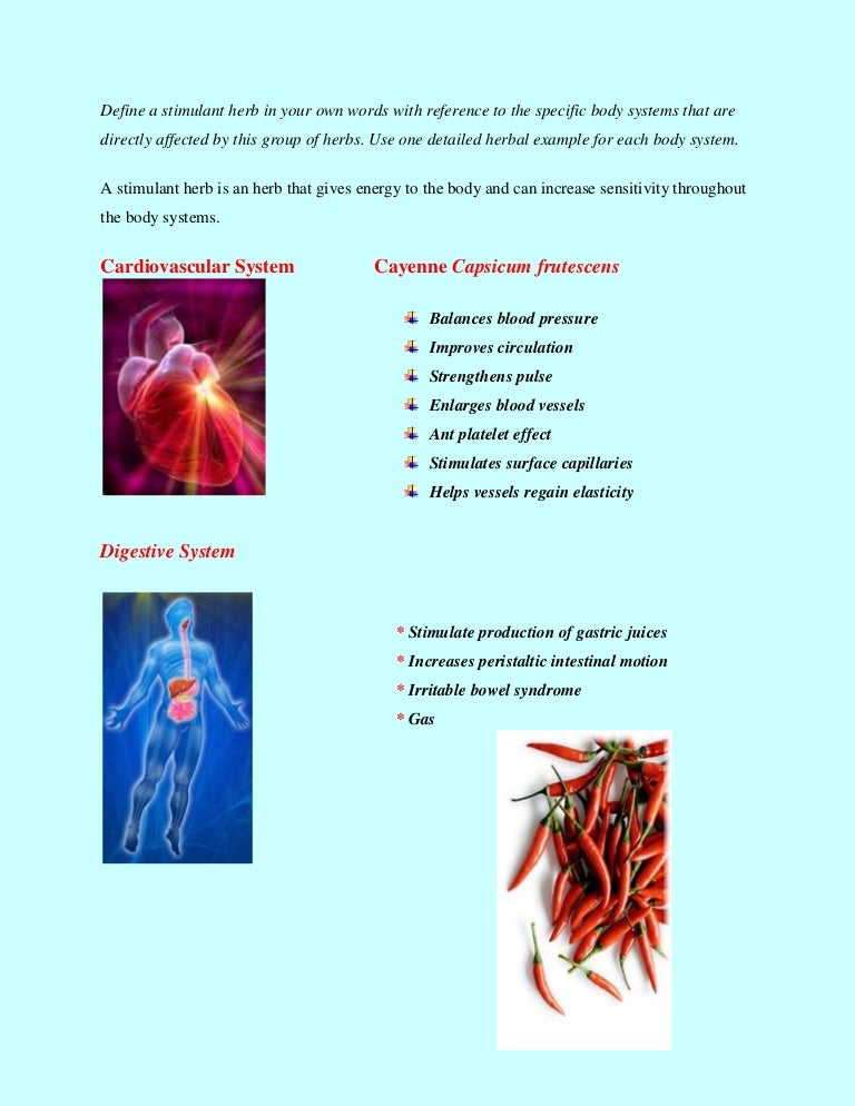 Cayenne pepper on the body systems