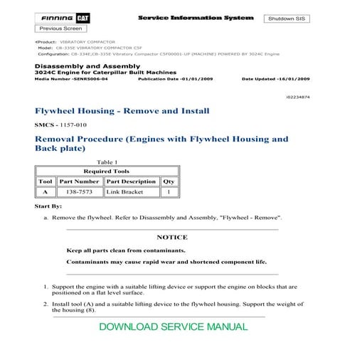 CB-334E Caterpillar Cat (Prefix C4F) Vibratory Compactor Service Manual