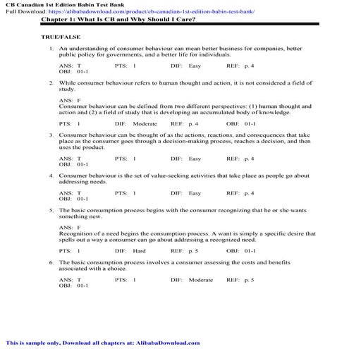 CB Canadian 1st Edition Babin Test Bank | PDF