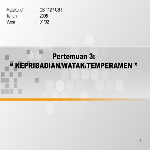 Kepribadiaan / Watak / Tempramen