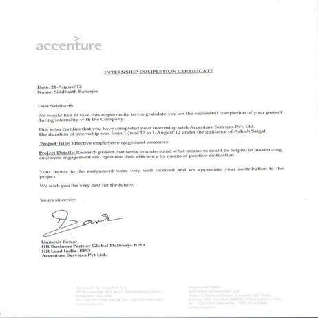 Siddharth Banerjee - Internship Completion Certificate | PDF