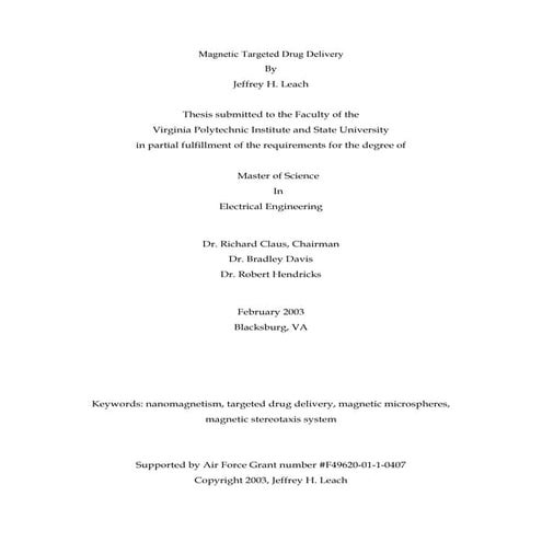 Jeff Leach Master's thesis- Magnetic Targeted Drug Delivery