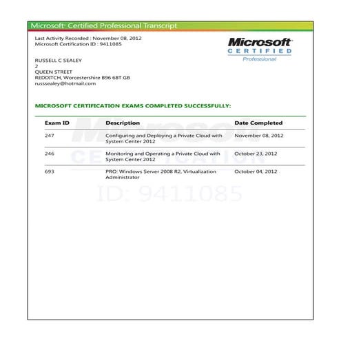 Ms Learning Transcript 2012 | PDF