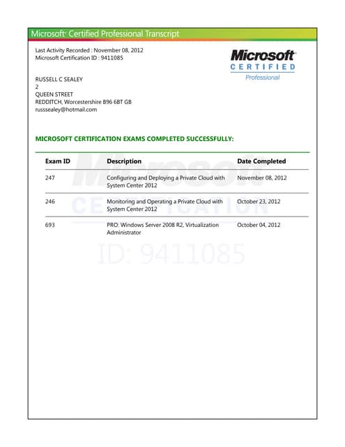 Microsoft Learning Transcript | PDF