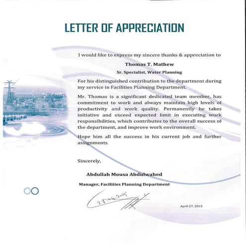 Appreciation Letter | PDF