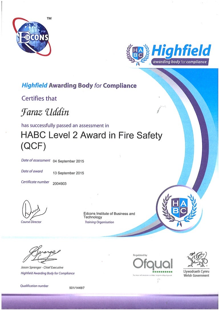HABC fire safety Certificate
