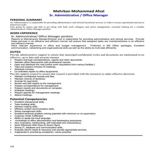 Mehrban Administration CV
