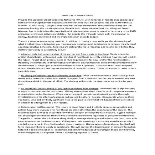 Predictors of Project Failure