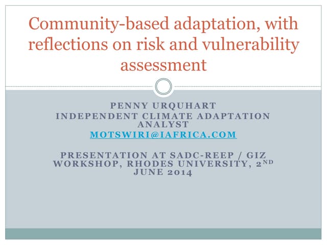 Community-Based Adaptation to Climate Change - Penny Urquhart
