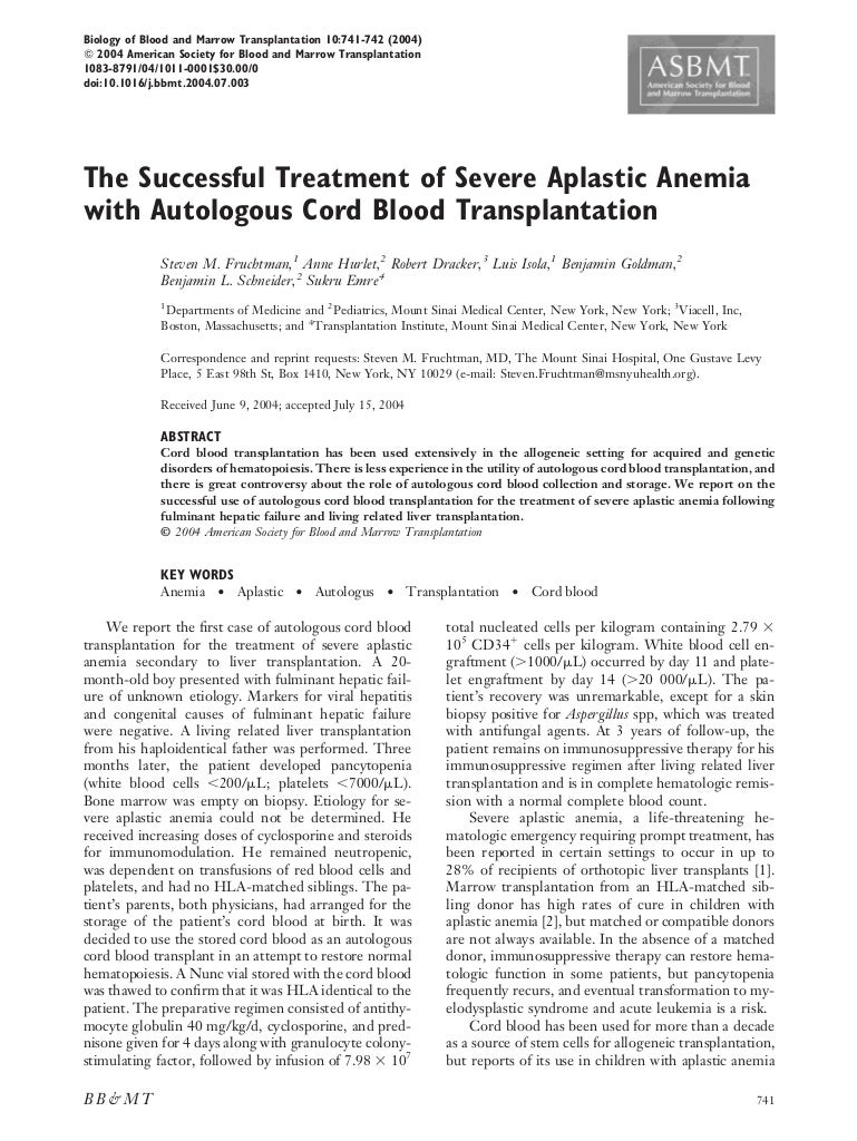 Successful Treatment of Severe Aplastic Anemia with ...