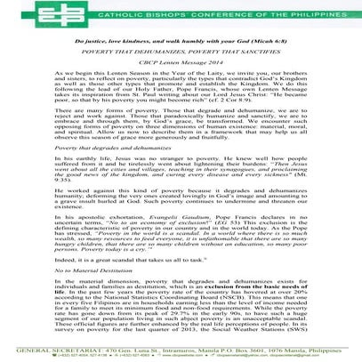 CBCP Pastoral Exhortation Lent 2014