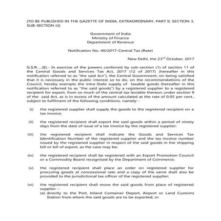 Cbec notification-40-2017-cgst-rate-dt-23-oct-2017-nominal-gst-rate-for-suppl...