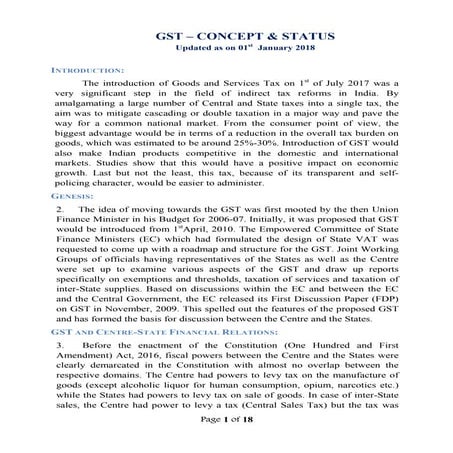 Cbec releases document on updated gst concept and status