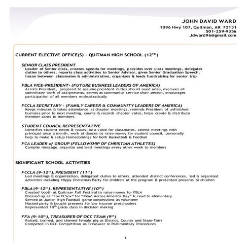 High School Achievements (Word)