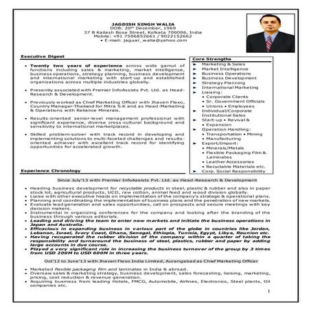 Jagdish Singh Walia CV