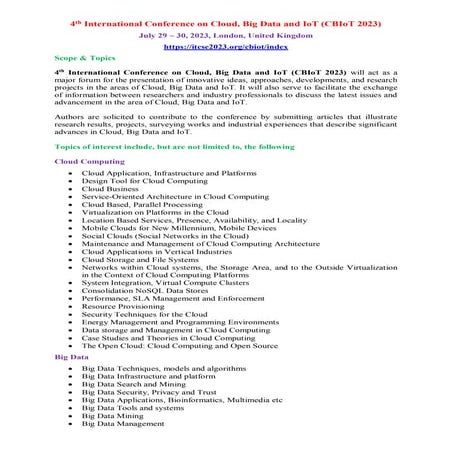 SUBMIT YOUR ARTICLES-4 th International Conference on Cloud, Big Data and IoT...