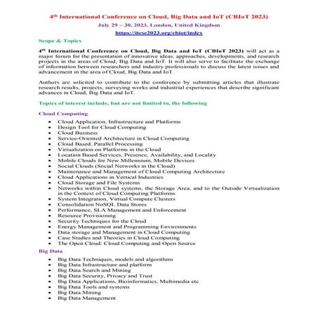 4th International Conference on Cloud, Big Data and IoT (CBIoT 2023)