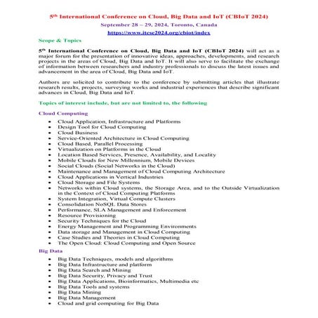 Call for Research Papers - 5th International Conference on Cloud, Big Data an...
