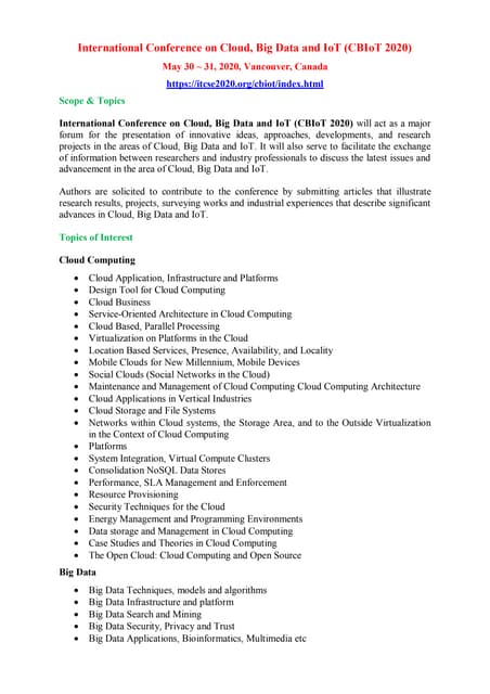 International Conference On Cloud Big Data And Iot Cbiot 2020 Pdf International Conference On Cloud Big Data And Iot Cbiot 2020 Pdf