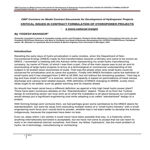 Contracting for Hydropower Projects - Insight by Yogesh Bahadur