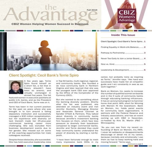 The Advantage Fall 2019: CBIZ Women Helping Women Succeed in Business