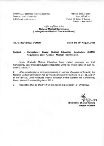 Competency Based Medical Education Curriculum (CBME) Regulations,2023-Nationa...