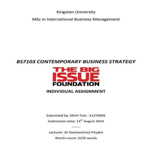 CONTEMPORARY BUSINESS STRATEGY - THE BIG ISSUE FOUNDATION