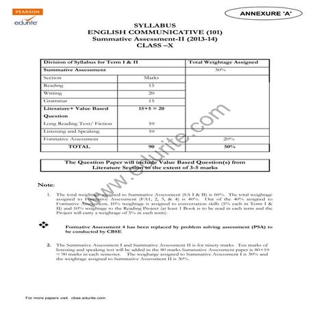 Class 10 Cbse English Commuicative Sample Paper Term 2 2014