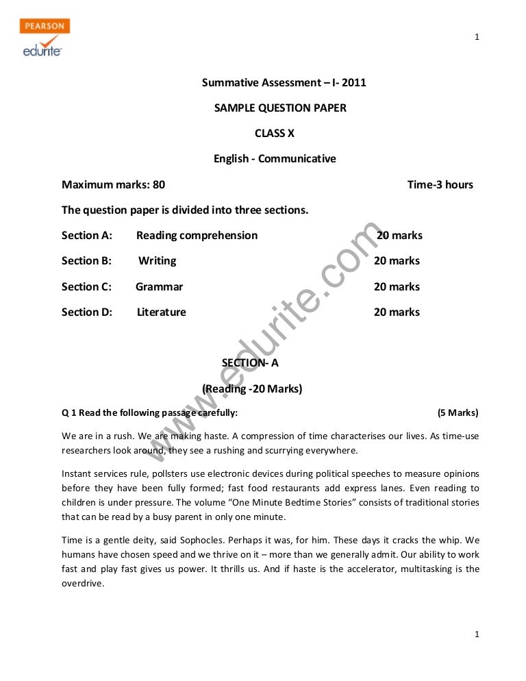 Class 10 cbse question papers image