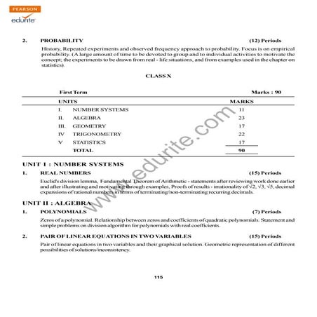 Class 10 Cbse Maths Syllabus 2013