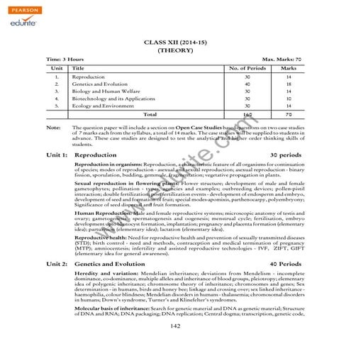 Class 12 Cbse Biology Syllabus 2014-15