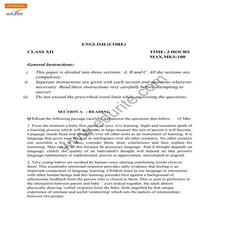 Class 12 Cbse English Core Sample Paper 2012-13 Model 2 