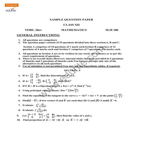 Class 12 Cbse Maths Sample Paper 2013 Model 2