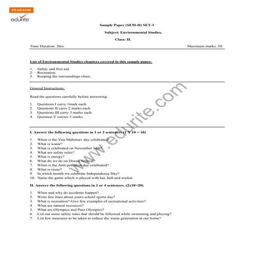 Class 2 CBSE Environmental Studies Sample Paper Term 2
