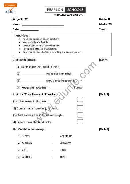 class 1 cbse evs question paper fa 2